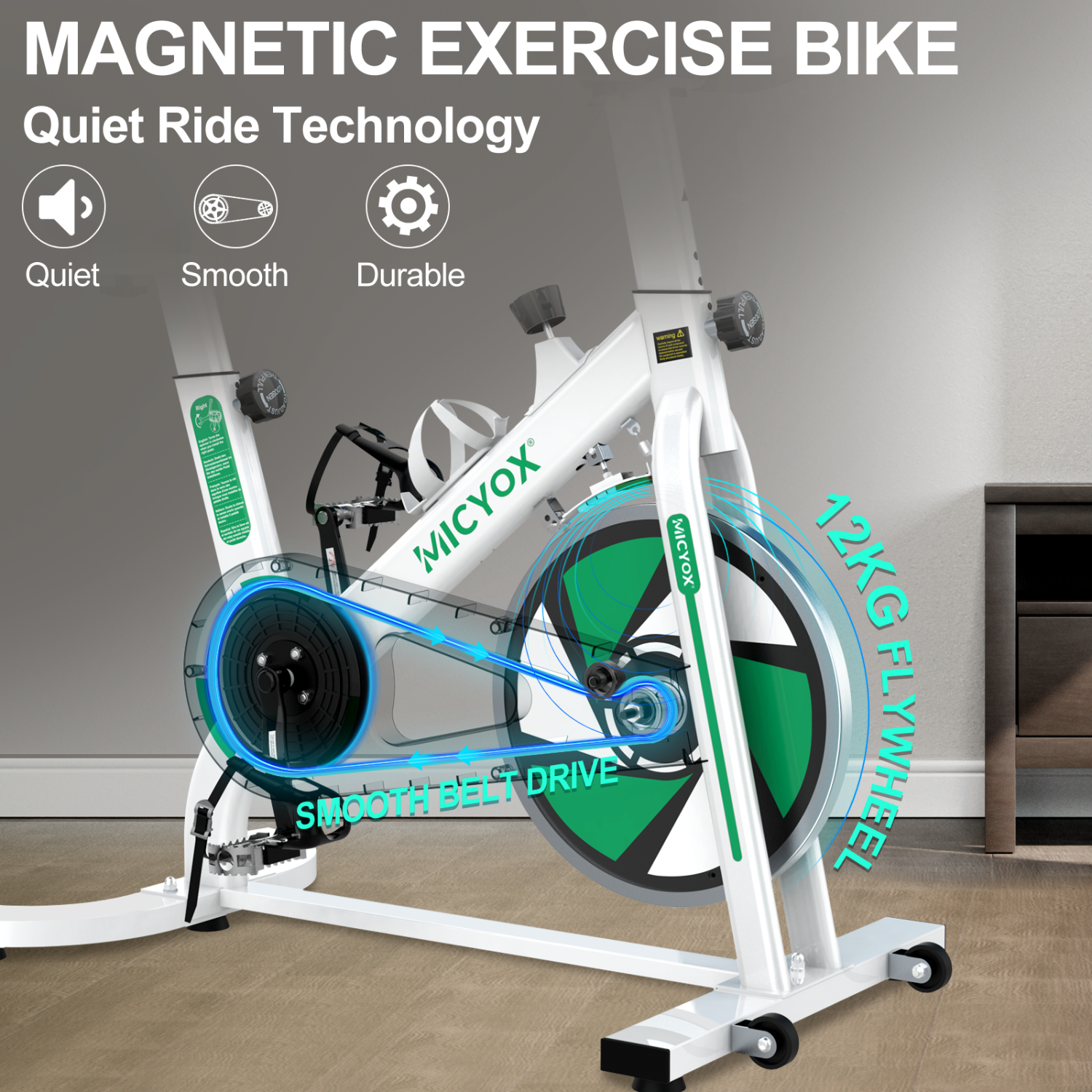 Micyox MX87 Exercise Bike Magnetic Resistance Indoor Cycling Bike | White