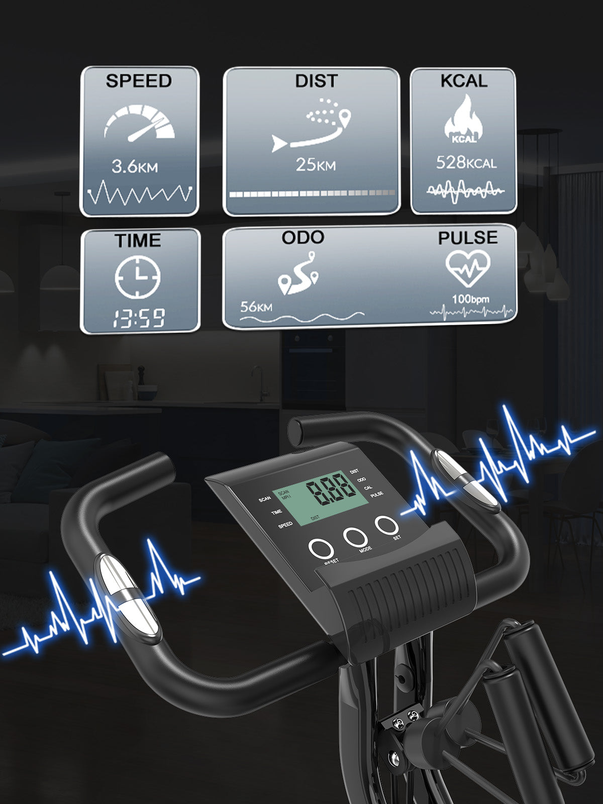 Monitor Workout Data in Real Time With the phone/iPad holder, you can do sports and listen to musicat the same time, which makes it easier to train further.