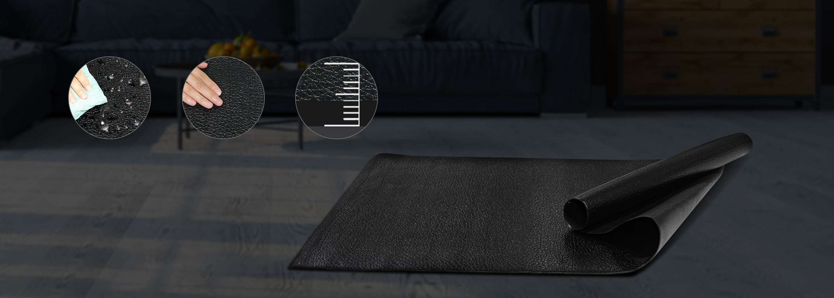 High Elastic Material Mat We provide with the exercise bike mat for hardwood floors & carpet.non-slip surface & extra-dense scratch resistant. lt can be folded up when not in use for easy storage